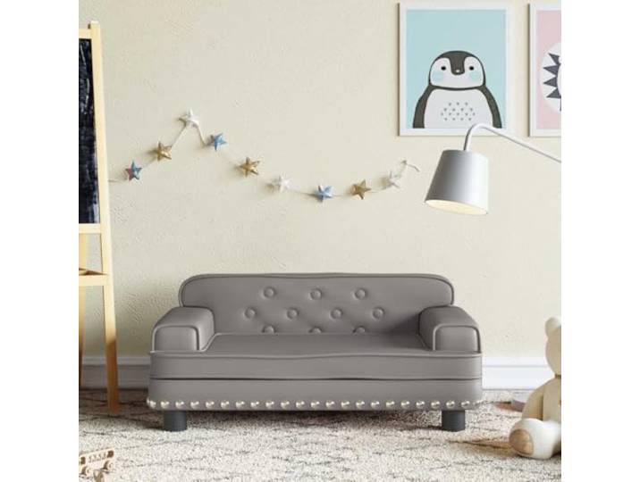 KGCRYUWED Kindersofa - Kleinkindersessel mit Kiefernholz-Rahmen, Grau Aus Kunstleder, Für Kinder 3-6 Jahre, Weiche Schaumstoff-Polsterung