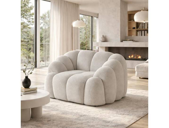 Fauteuil arrondi design en tissu ONDA - Blanc