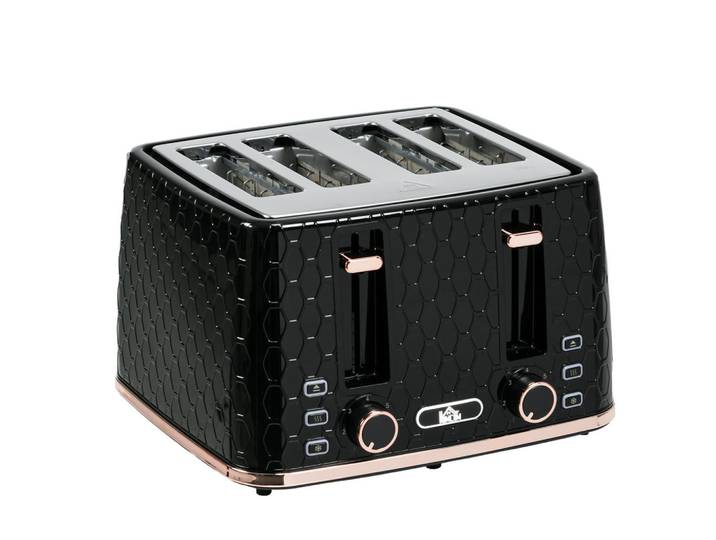 Homcom Toaster für 4 Scheiben Schwarz, Kunststoff, 27.6x18.9x29.3 cm, Kochgeschirr, Küchengeräte, Toaster