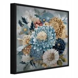 BILDER mit Rahmen Blumen Pfingstrosen Blau 30x30 cm