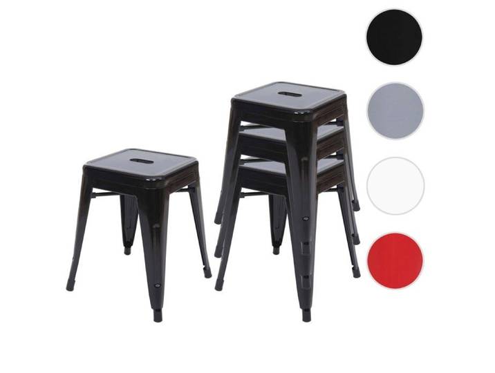 MCW 4x tabouret MCW-A73 en métal design industriel empilable ~ noir