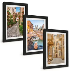 BILDER SET 3er Set - 20x30 cm Schwarzer Rahmen - Die bezaubernden Straßen des Brunnens