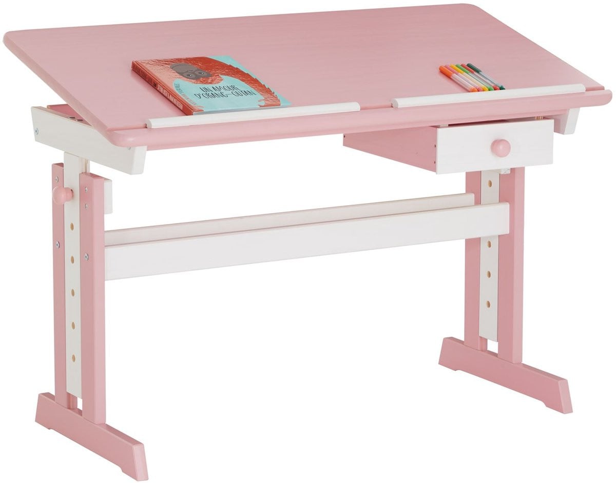 IDIMEX Kinderbureau FLEXI in hoogte verstelbaar, wit/roze