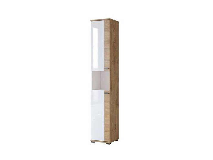 Colonne de salle de bain collection BALEA – 2 portes et 1 niche coloris blanc et chêne