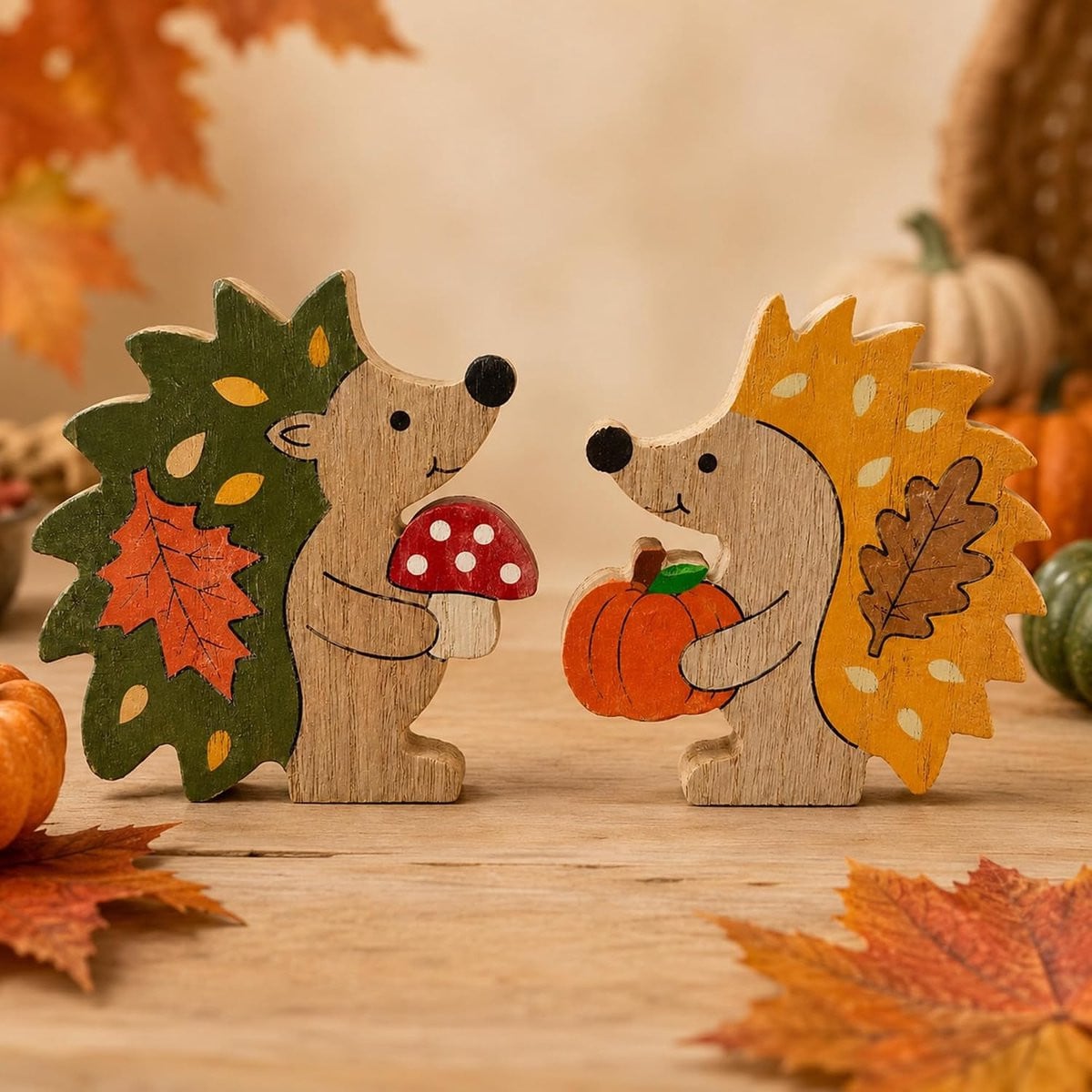 Set van 2 stuks herfstdecoratie ShopVlot, multicolor, hout, tafeldecoratie
