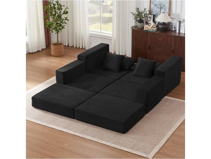 Canapé modulable 3 places AESVAR convertible noir en velours côtelé avec base antidérapante