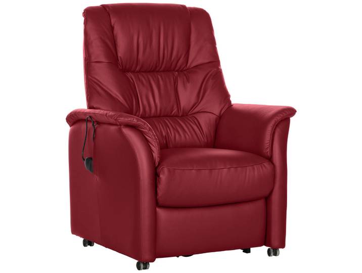 Welnova Fernsehsessel, Rot, Leder, Kombination Echtleder/Lederlook, 85x110x85 cm, Made in EU, Relaxfunktion, Aufstehhilfe, Wohnzimmer, Sessel, Fernsehsessel