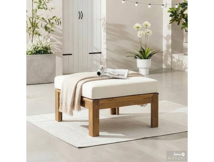home24 Loungehocker Massivholz Textil 60 x 60 x 38 cm
