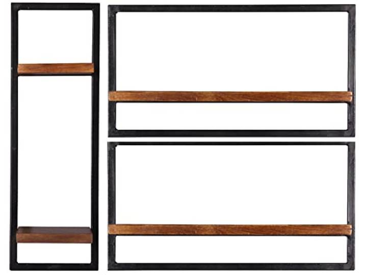 LaNatura Panama Wandregal 3-teilig Mangoholz Natur Altmetall Schwarz Massivholz