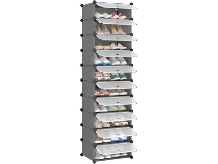 Schuhregal 10 Ebenen grau Kunststoff