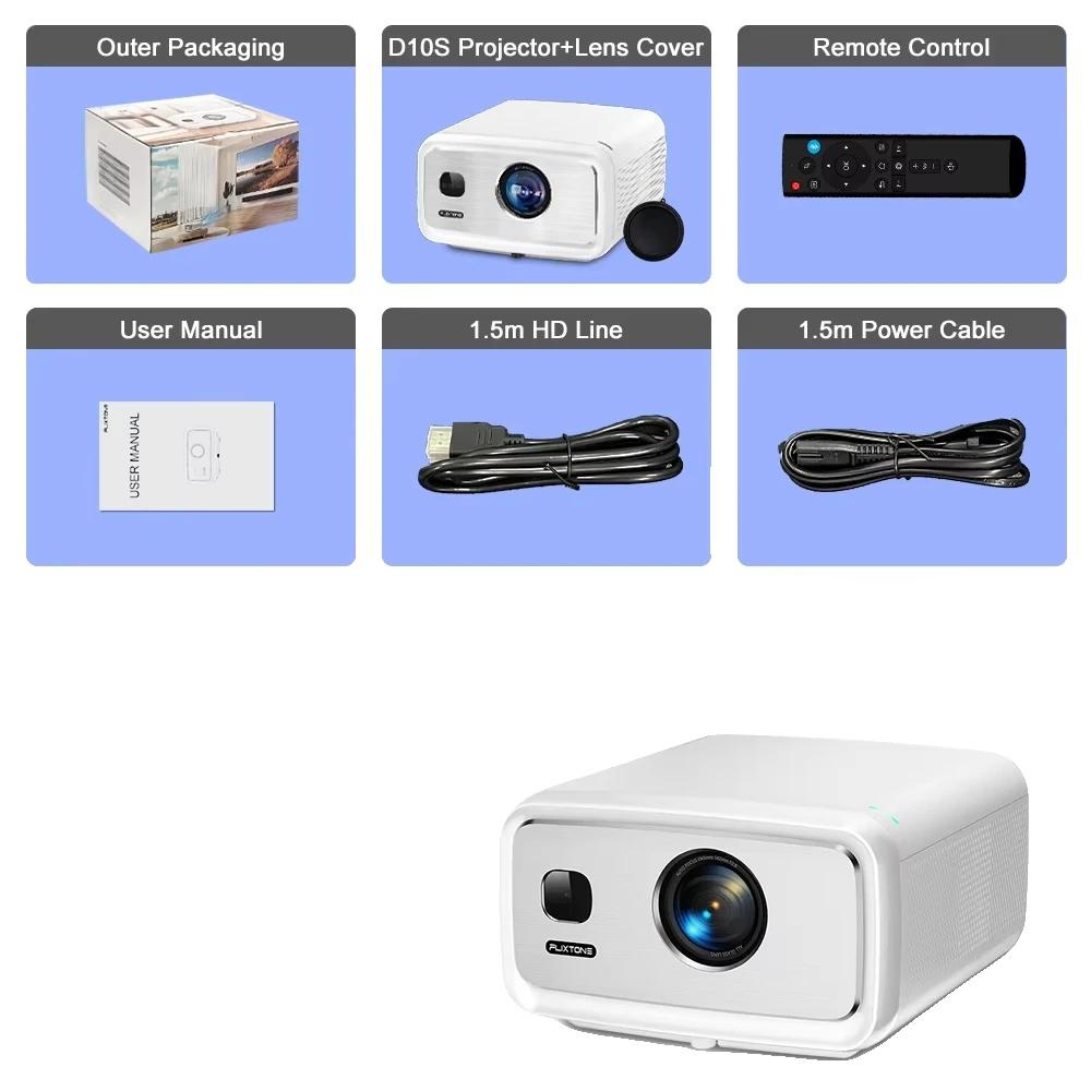 Projektor, 4000 ANSI Lumen, 4K HDR Unterstützung, Flixtone D10S, EU-Stecker