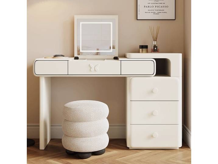 Table de toilette moderne avec commode intégrée en bois, table de maquillage relevable, table à coiffer blanche, meuble de maquillage