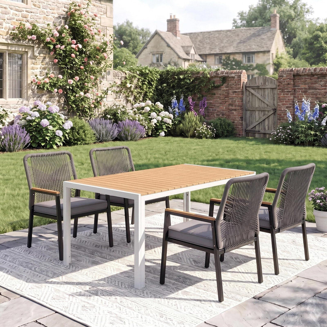 Highland Dunes Dining Set White+teak Table/Grey