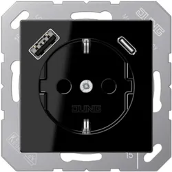 JUNG, Steckdose, SCHUKOsteckdose m.USB A1520-15CASW Typ AC Schwarz