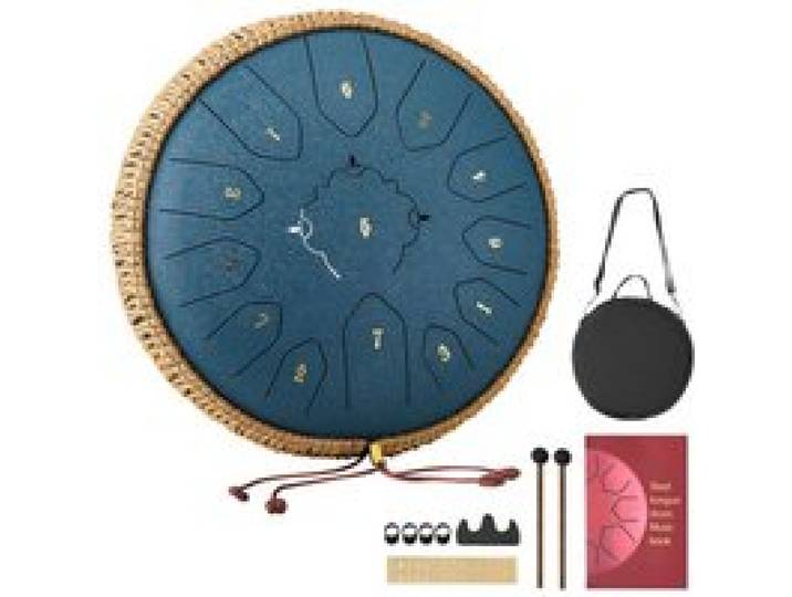 VEVOR Zungentrommel, Ø305 mm, 13 Töne, Regentrommel, C-Dur, mit Notenbuch & Schlägeln, Perkussionsinstrument für Meditation, Yoga & musikalische Anfängerausbildung, Steel Tongue Drum Marineblau