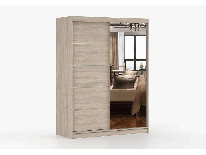 Schwebetürenschrank VISTA 05 150 cm Sonoma Eiche Sonoma Eiche + Spiegel Ohne LED-Beleuchtung