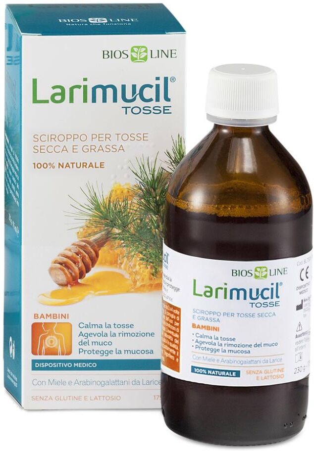 BIOS LINE SpA Larimucil Tosse Bambini Sciroppo 175ml - Sciroppo per Tosse Secca e Grassa
