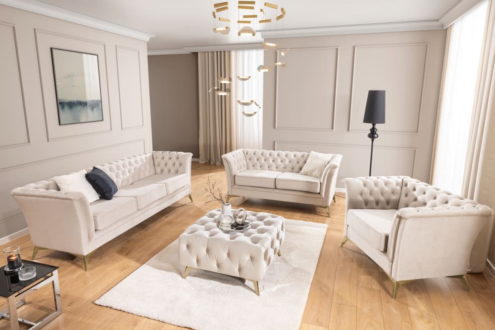 S-Style Ensemble de canapés Chesterfield 2+1 en velours beige Beige 82x78x175cm