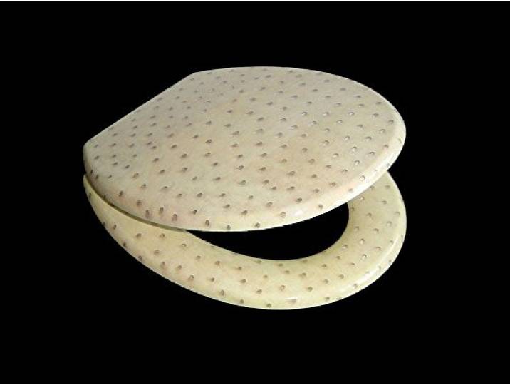 WC Sitz Klobrille Motiv Leder beige, messingverchromte Scharniere