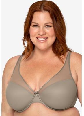 Plus Size Women's Sheer Mesh Plunge T-shirt Bra by Curvy Couture in Bark (Size 40 C)