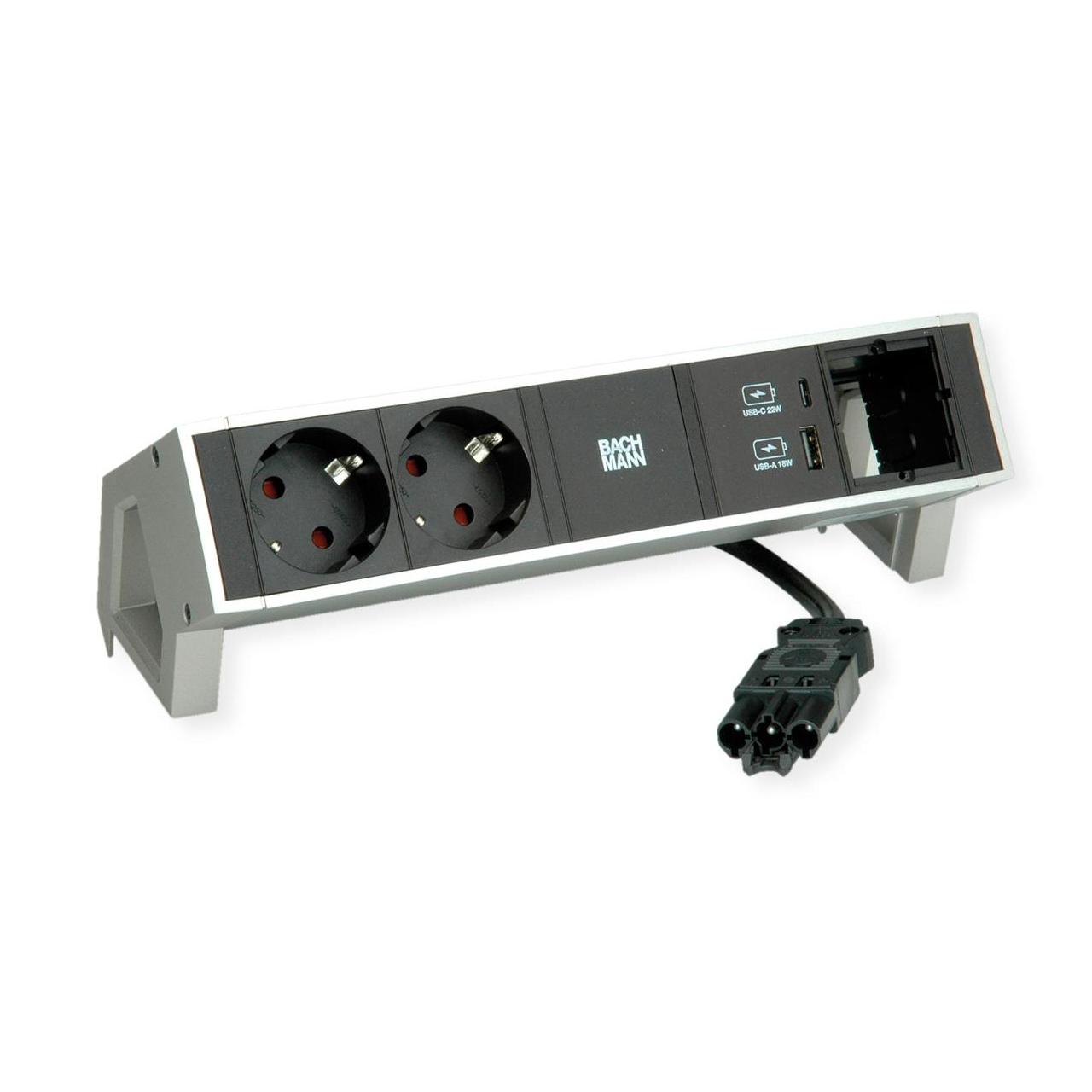 Bachmann DESK2 2xCEE7/3 1xUSB A&C 22W (3x, CEE 7/3, CEE 7/7, Typ 12, Typ 13, Typ 15, Typ 23, Typ 25, Typ 26, USB-A, USB-C) (902.904)
