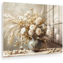 ACRYLGLASBILD Blumen - Vase - Stilleben - Beige 80x60 cm