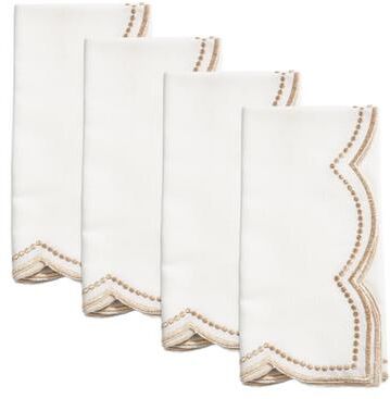 Saro Lifestyle Scalloped Embroidered Cloth Napkins (Set of 4) - Decorative Dinner Napkins for Holiday Entertaining, Elegant Table Settings