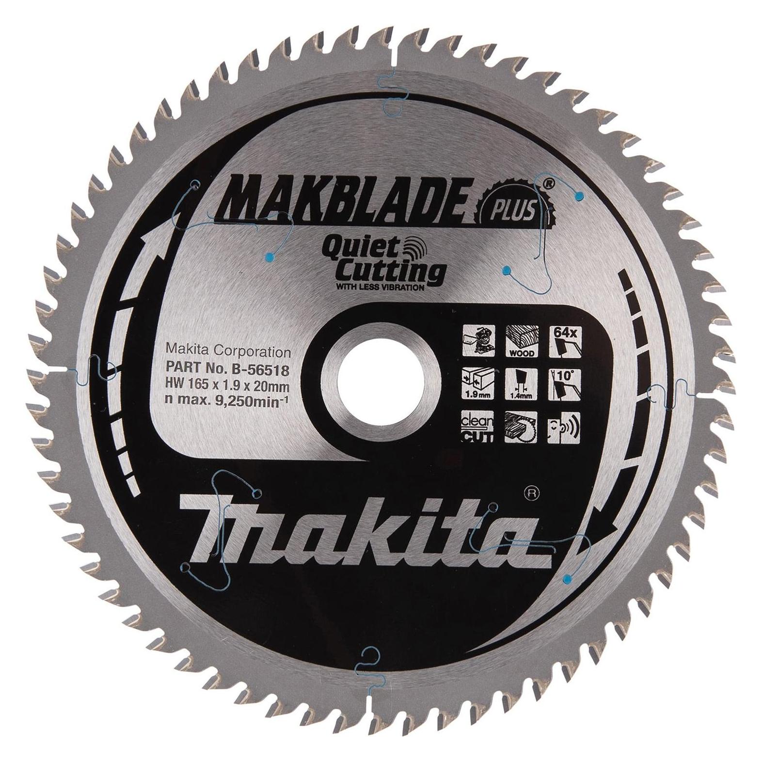 Makita B-56502 TCT saw 165X1.9X20mm 10 ° T64 MAKBLADE PLUS (B-56518)