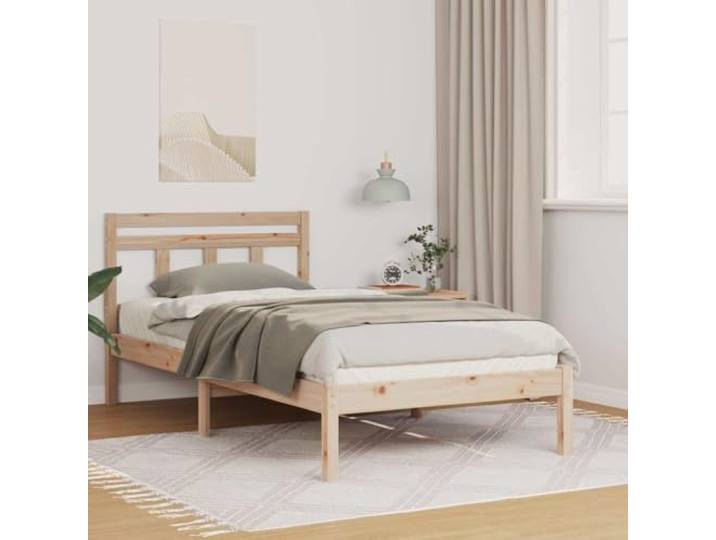 Bettrahmen Braun 90 x 190 cm Massives Kiefernholz Mit Kopfteil, Plattform-Lattenrost, Quadratische Beine, Einfacher Aufbau, Pflegeleicht