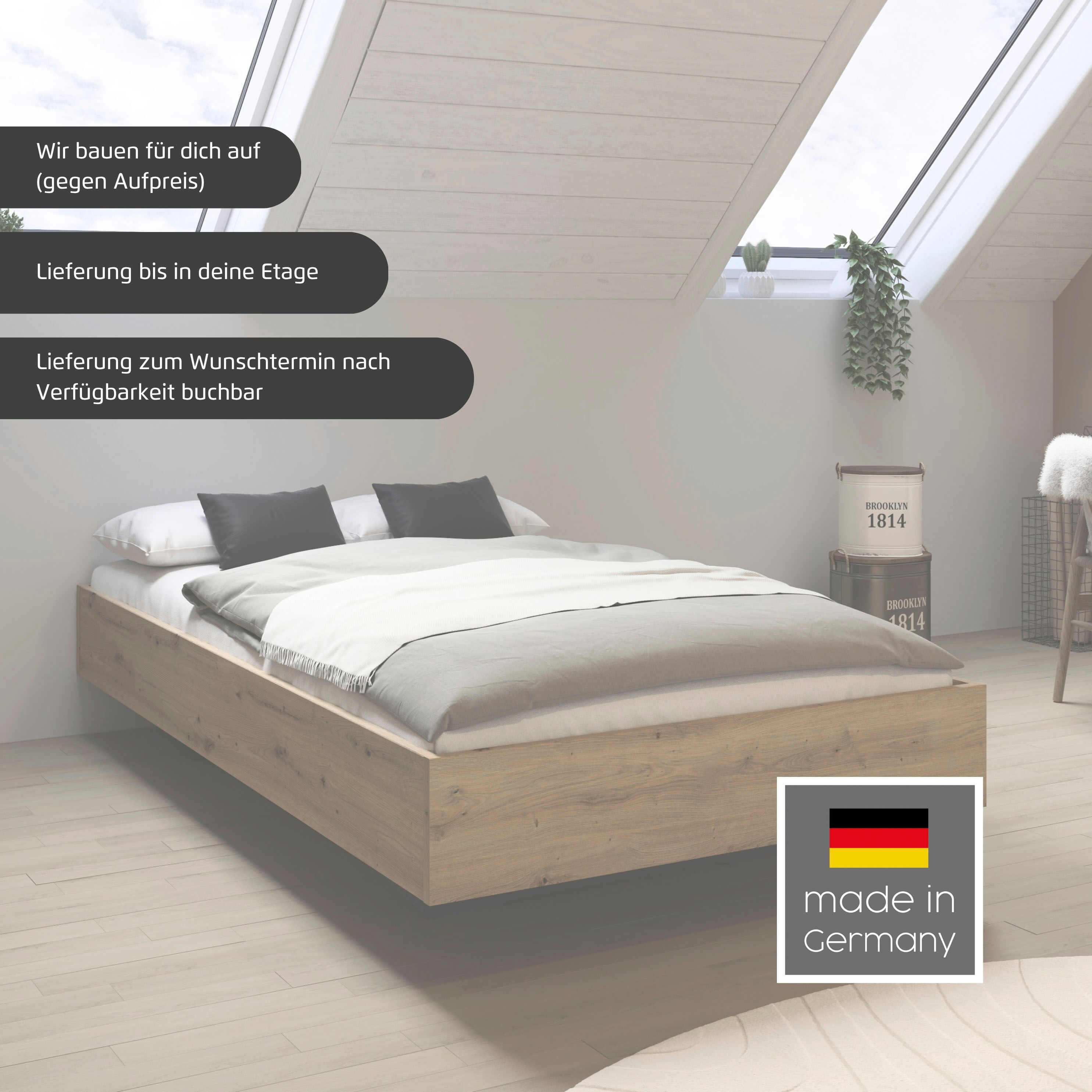 Futonbett RAUCH "Phoenix", grau (graumetallic), B:125cm H:41cm L:206cm, Betten, Futonbett, ohne Kopfteil