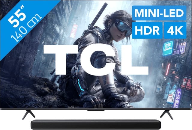 TCL T8D QD Mini-LED 55 inch TV met TCL S45H 2.0 Soundbar Set