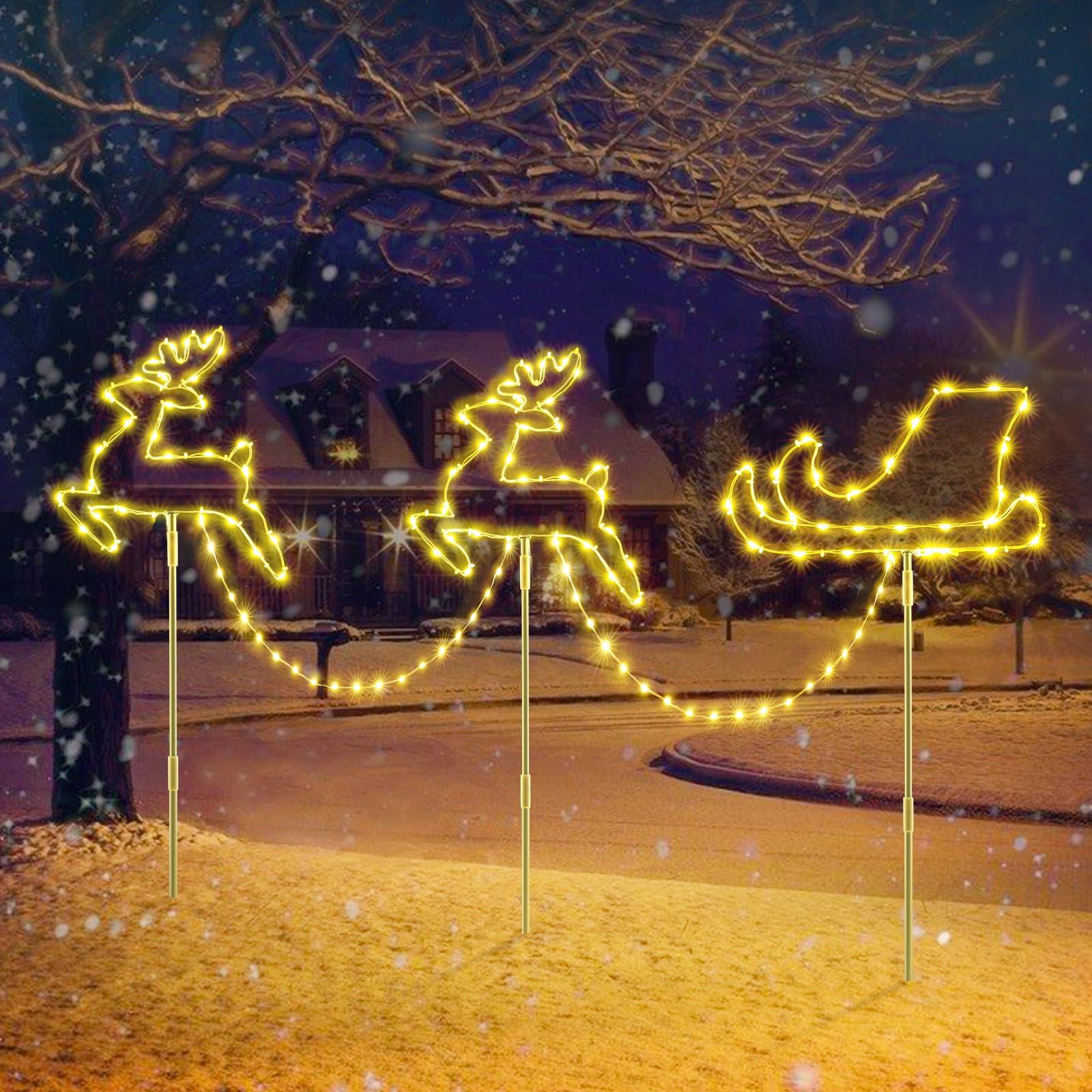 Selius Kerst Padverlichting Rendier en Sleigh met 129 LED Warm Wit-RGB voor Buitenshuis