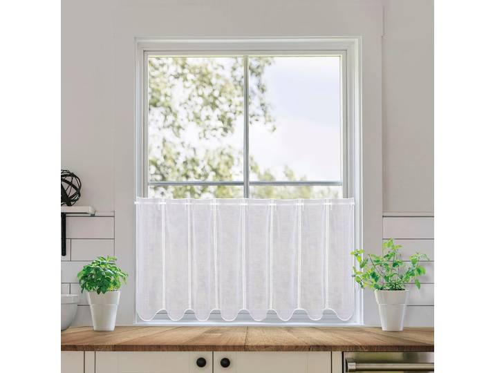Scheibengardine GERSTER Doris Gr. 1, weiss (weiß), B:145cm H:45cm, Wirkware, Polyester, Gardinen, Scheibengardine, SB-Schlaufenbistro Doris weiss