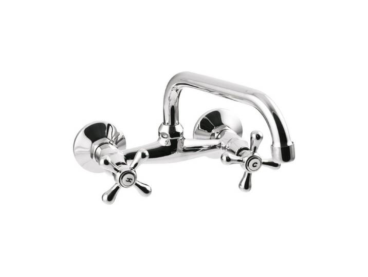 KOLMAN Küchenarmatur ROMA Wandmontage Wasserhahn 16 cm in Silber