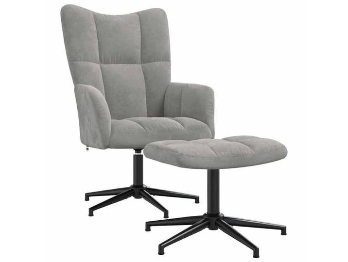 Chaise de relaxation - - cadre en métal et contreplaqué - Fauteuil de Loisirs avec tabouret Gris clair Velours 77515