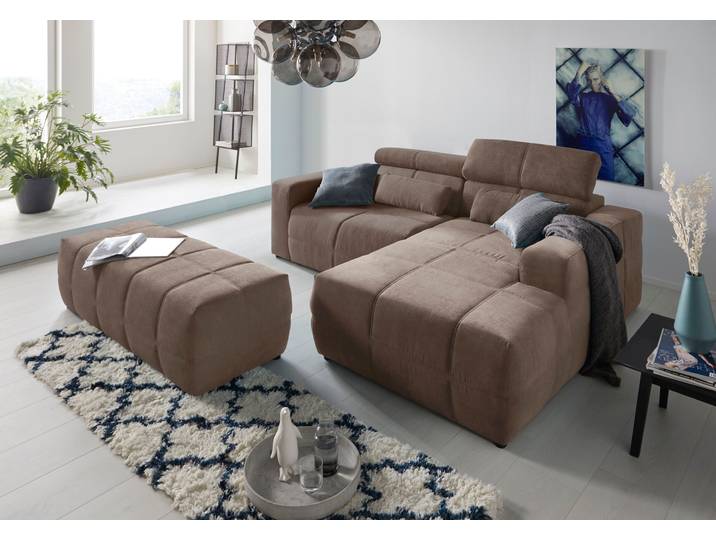 Ecksofa, Polyester, Braun (Coffee) 214×175 cm, Kopfteilverstellung, L-Form, Domo-collection