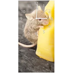 Wallario Uhr 20 x 20 cm, weiße Zeiger Süße Maus knabbert an einem Käse in der Küche