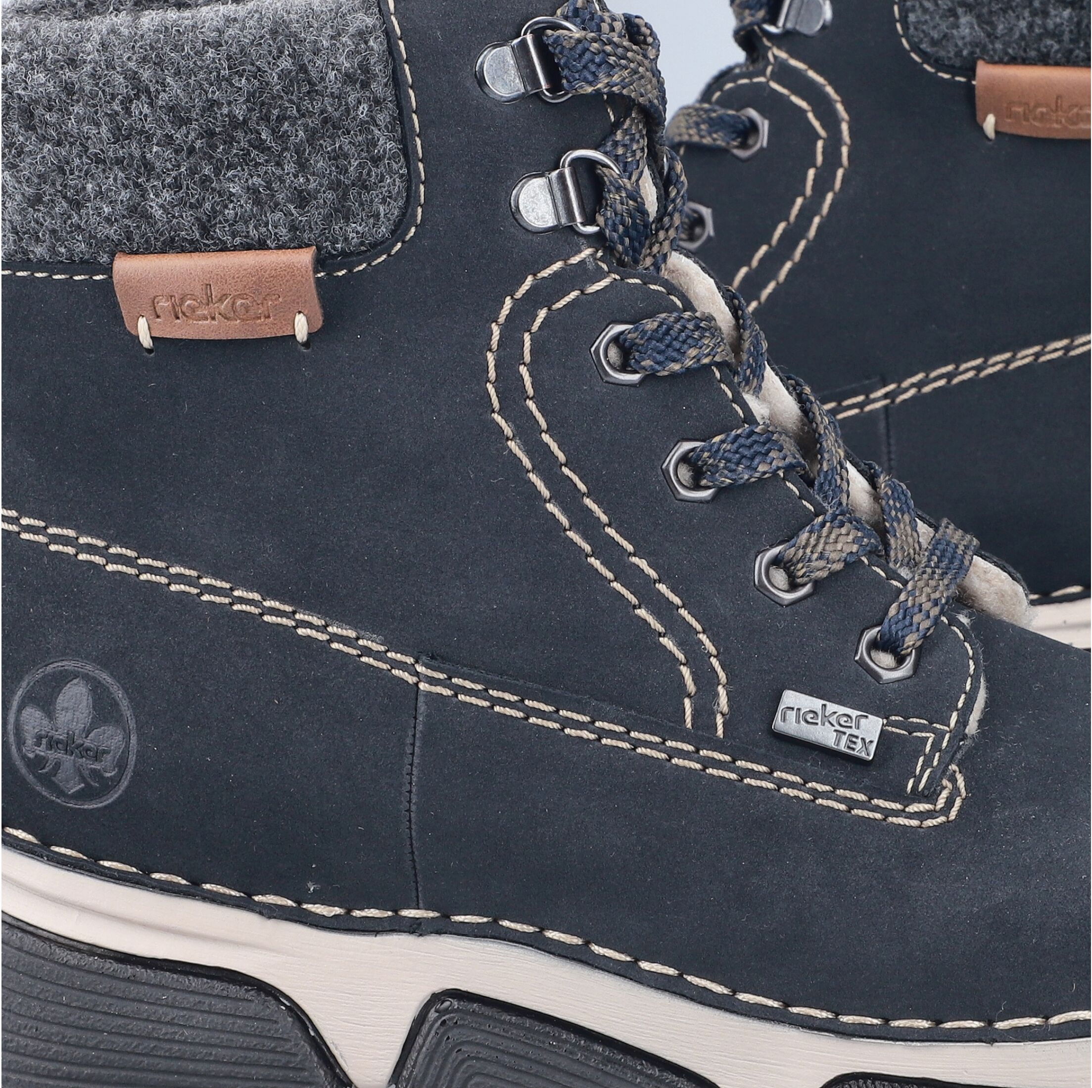 Winterboots RIEKER, Damen, Gr. 38, Warmfutter, blau, Lederimitat, Schuhe Winterboots, Schnürboots, Schnürstiefelette mit RiekerTEX-Technologie