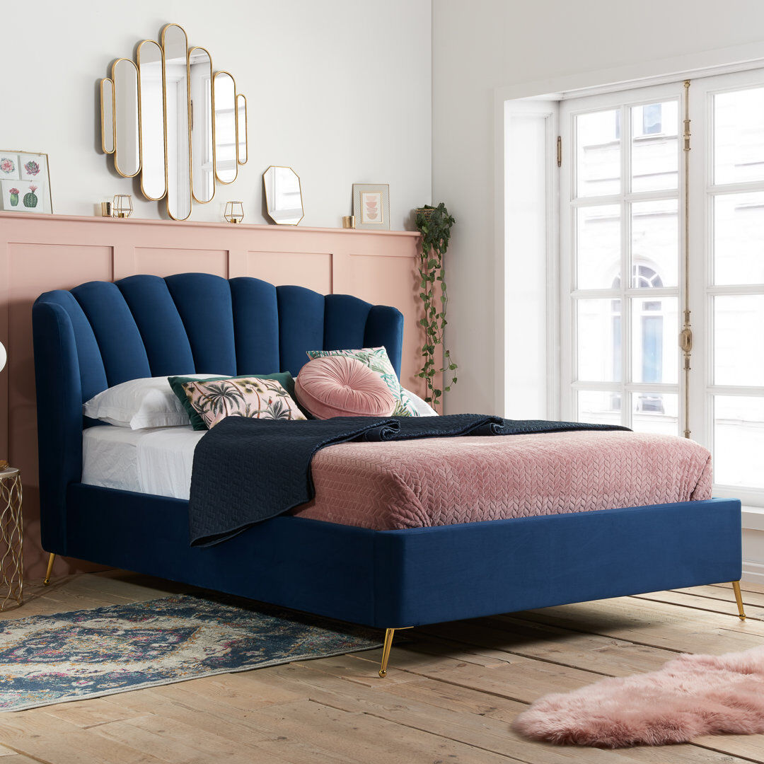 Canora Grey Andrue Upholstered Ottoman Blue Kingsize (5')