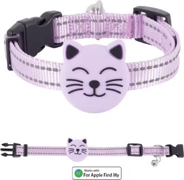 Inspire Picks AirTag Cat Collar With GPS Tracking Personalized Anti Lost Pet Collar Compatible With Apple Find My purple