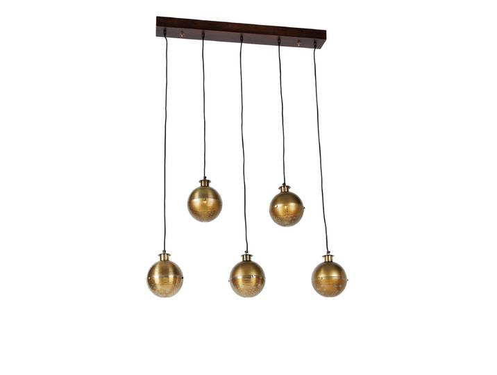 Suspension industrielle bronze avec bois 5 lumières - Haicha