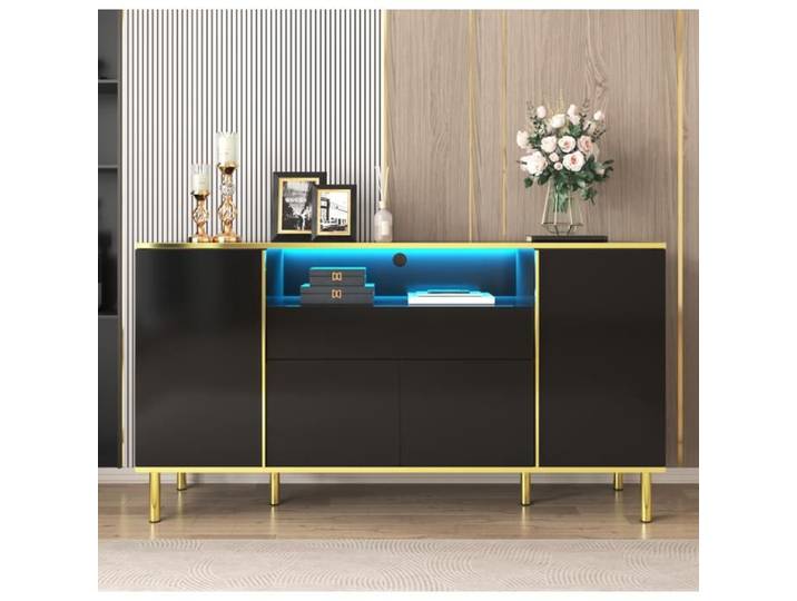 Buffet commode noire brillante avec 1 tiroir commode commode de chambre à coucher buffet noir brillant L150xP40xH80cm