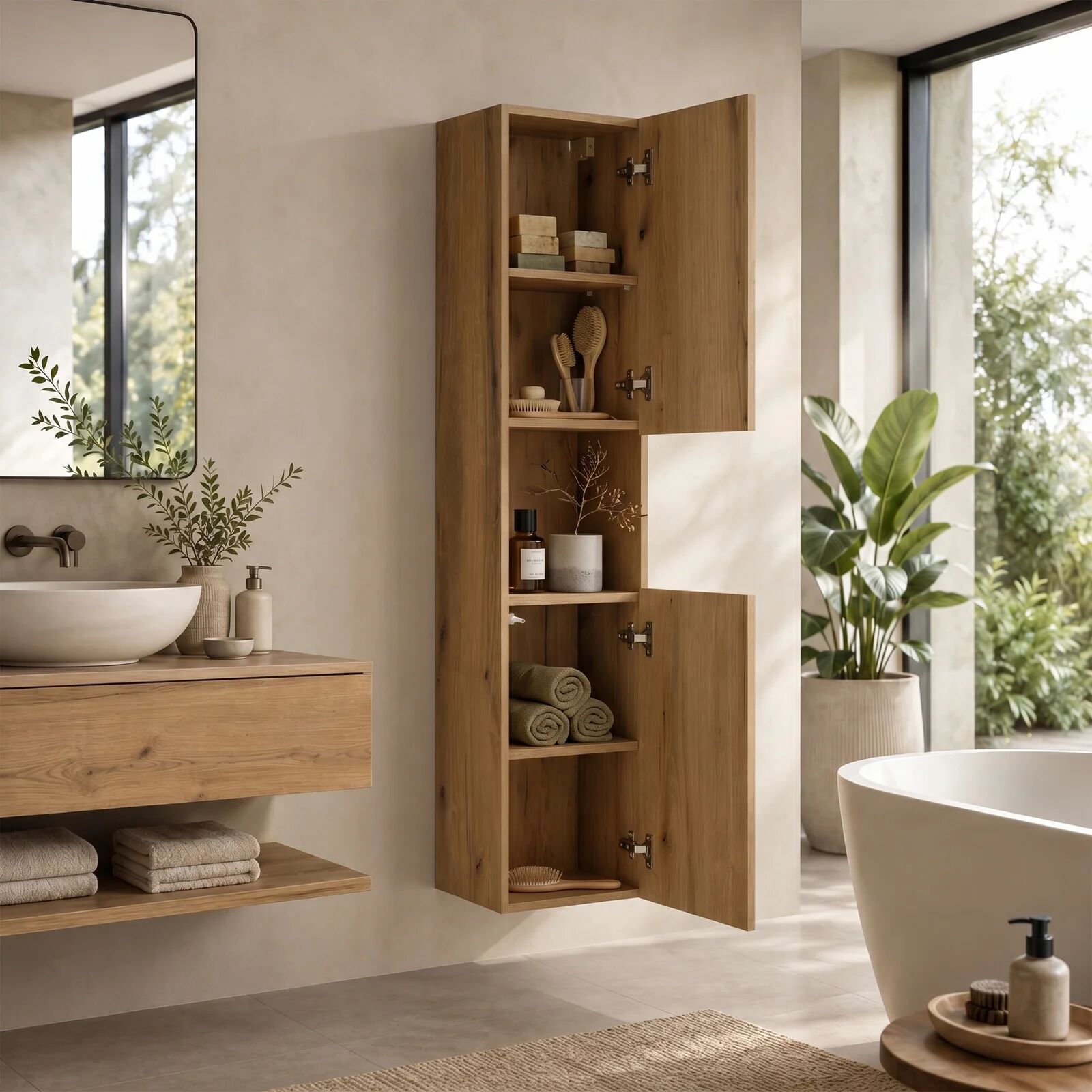 garneroarredamenti Colonna bagno sospesa 30x140h cm 2 ante rovere Rovery