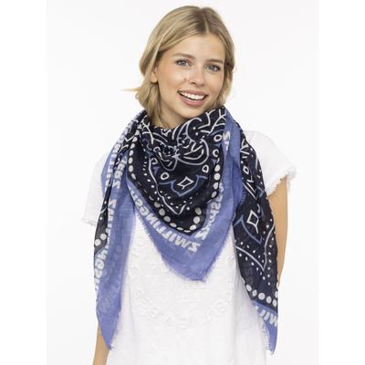 Modetuch ZWILLINGSHERZ "Zwillingsherz Paisley", Damen, blau (marine), Web, Baumwollmischung, Modetücher, Mustermix, Schriftzug, Fransenabschlüsse rundum, leichtes Material