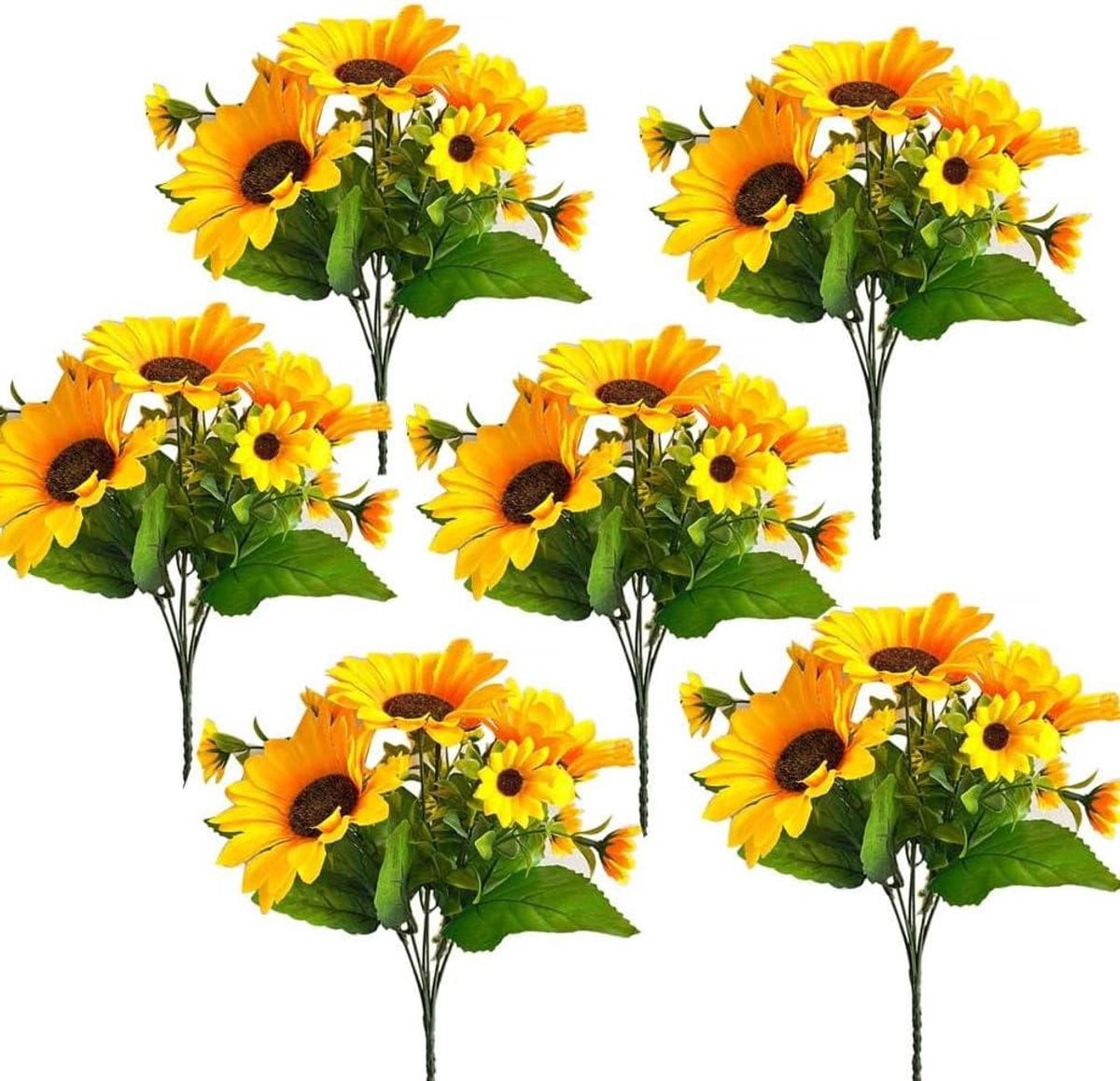 Set van 6 UV-bestendige kunstzonnebloemen voor buiten decoratie - Geel