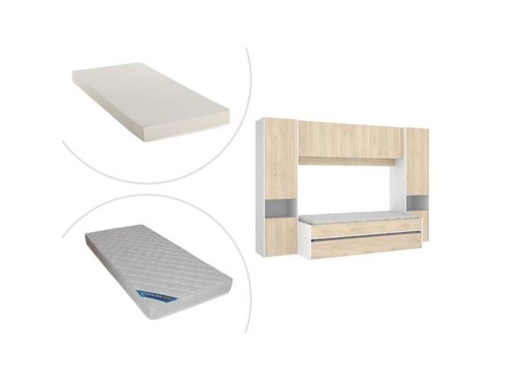 Lit gigogne avec pont de lit SELENA - 90 x 190 cm - Coloris : chêne et blanc + matelas