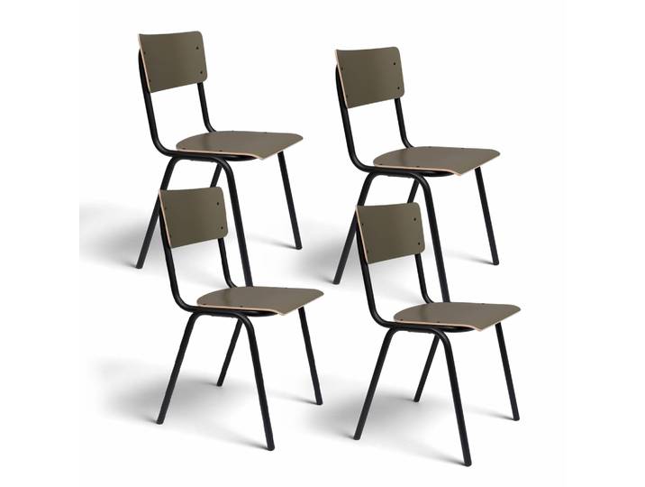 Stuhl Zuiver Back to School - 4er Set Olivgrün, Neu – Perfekt für Büro und Empfang