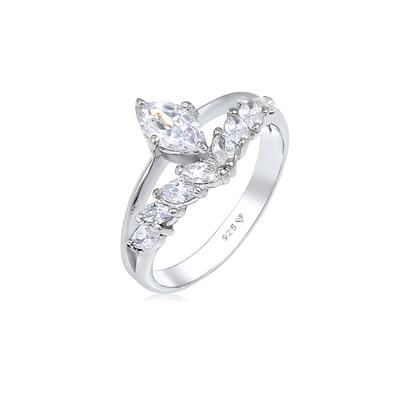 Silberring ELLI PREMIUM "Ring Zirkonia Marquise 925 Silber" Gr. 56, silber, Fingerringe, Damen, 56, Silber 925 (Sterlingsilber), Silberring