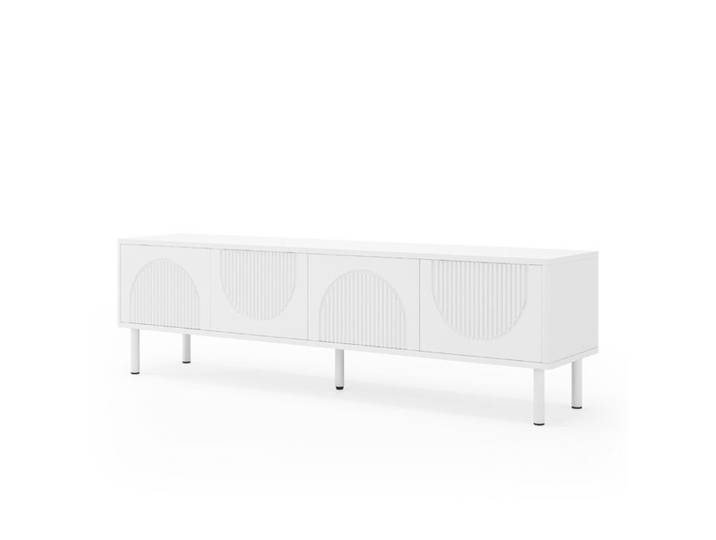 Meuble TV moderne de 180 cm avec espace de rangement finition mate et système de gestion des câbles blanc