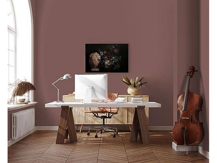 A.S. Création Leinwandbild Löwe mit Blumen floral - Kunstdruck schwarz beige - 90x60 cm Querformat - Moderne Wanddekoration Schlafzimmer Wohnzimmer Küche - Bild auf Keilrahmen